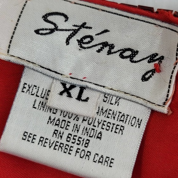 Vintage Sténay Red Beaded Open Back Midi Short Silk Shell Dress Size XL - Picture 4 of 7